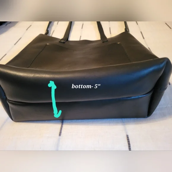 Portland Leather Goods Black Leather Tote Bag + Makeup Bag - Picture 8 of 16